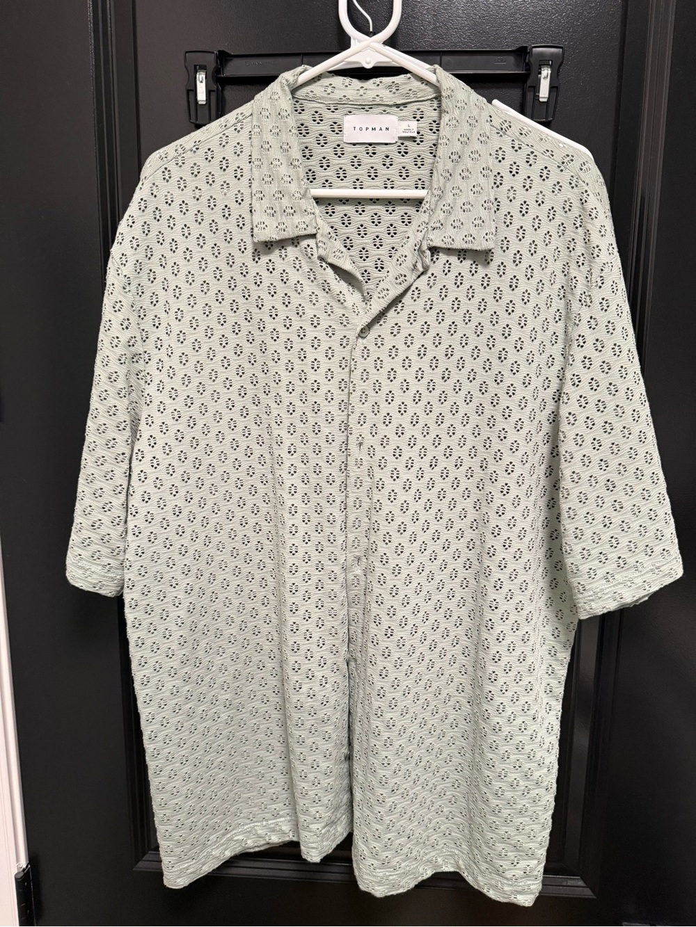 Topman Light Mint Eyelet Knit Short Sleeve Button-Up Shirt